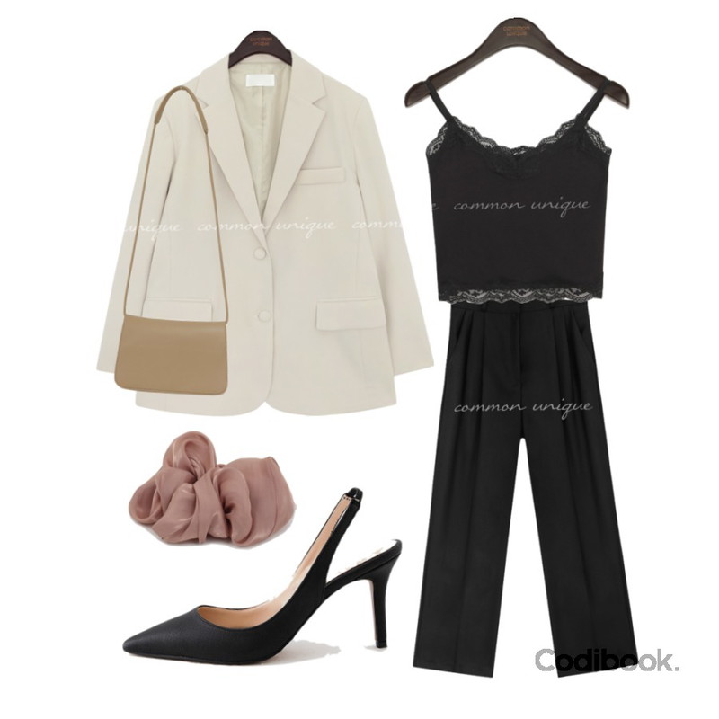 LOVELY SHOES 사피아노 슬링백 힐 8cm,From Beginning Satin bold hair string_Y (size : one),From Beginning Soft simple cross bag_P (size : one)등을 매치한 코디
