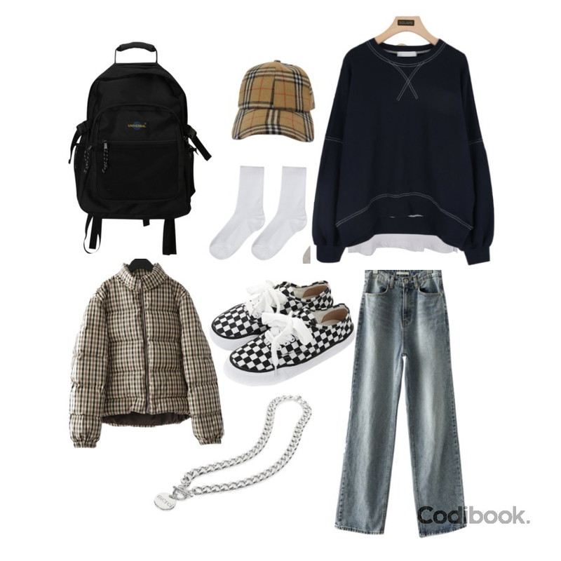 openthedoor universal backpack,BITDA 노바체크캡,ROCOSIX 새젼 캠버스 스니커즈등을 매치한 코디