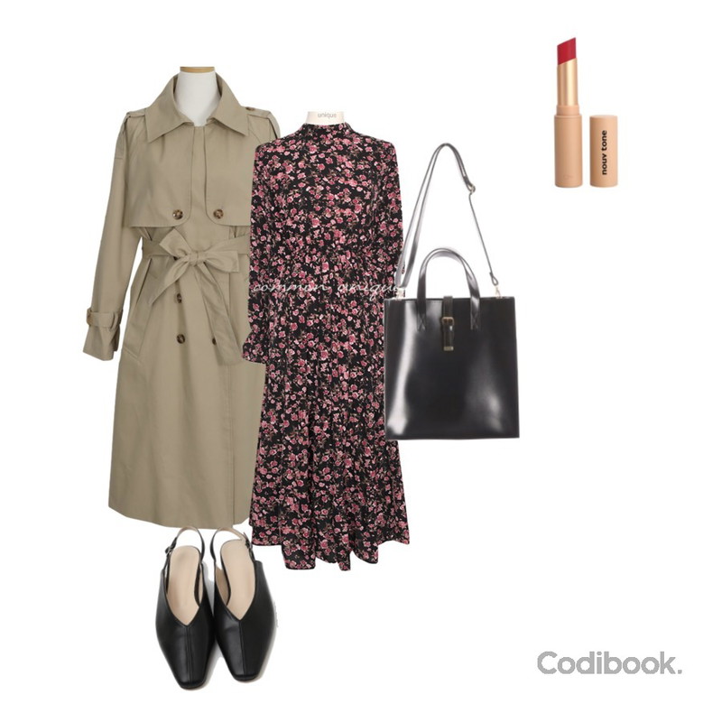 ROCOSIX ayin tote bag,From Beginning 플럼핑 매트 립스틱_클레어레드,common unique FLOWER HALF NECK LONG OPS - 2 TYPE등을 매치한 코디