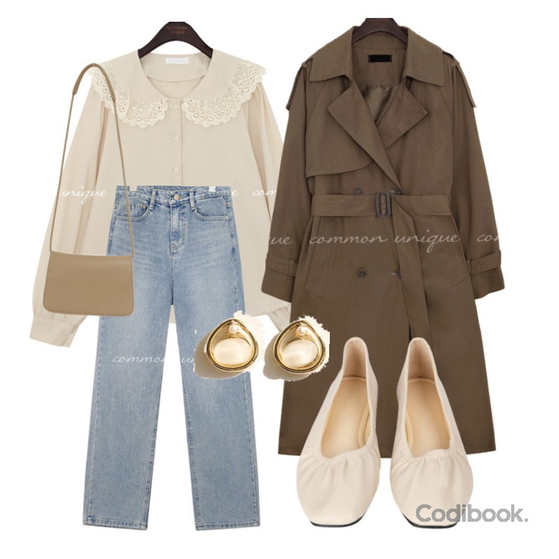 From Beginning Soft simple cross bag_P (size : one),common unique MOHABI DOUBLE TRENCH COAT,MIXXMIX 오티드 주름 플랫등을 매치한 코디