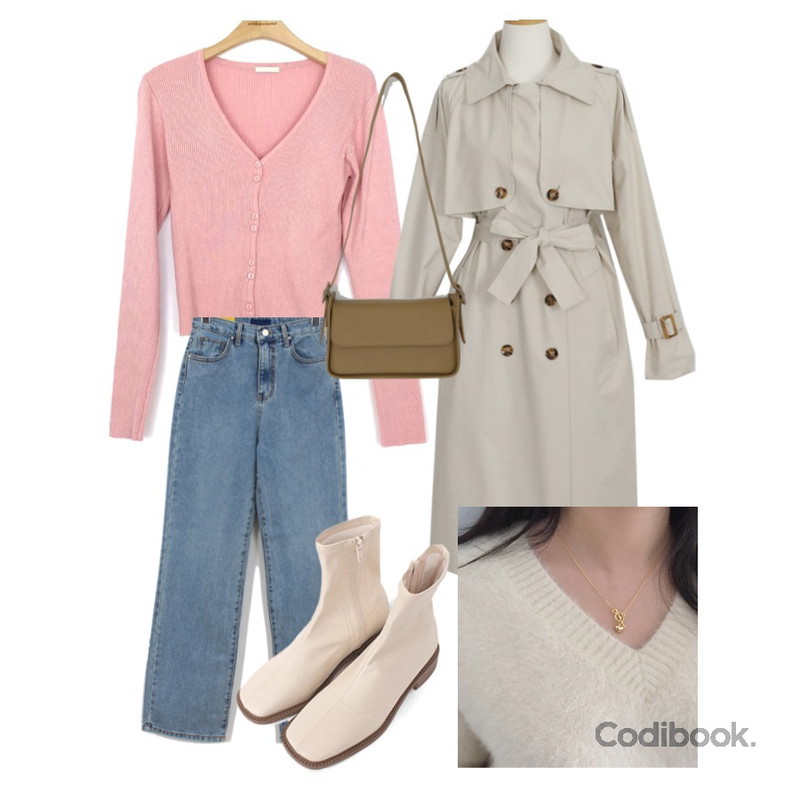 biznshoe Square line boots (4colors),lavenir (silver925) morelove necklace,WITHMOMENT 라니 골지 가디건 (5color)등을 매치한 코디
