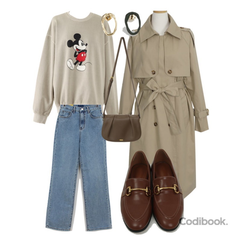BANHARU 빈티지 웨이브 귀걸이,From Beginning Clack slim daily loafer_H (size : 225,230,235,240,245,250),From Beginning Leave slim strap bag_A (size : one)등을 매치한 코디