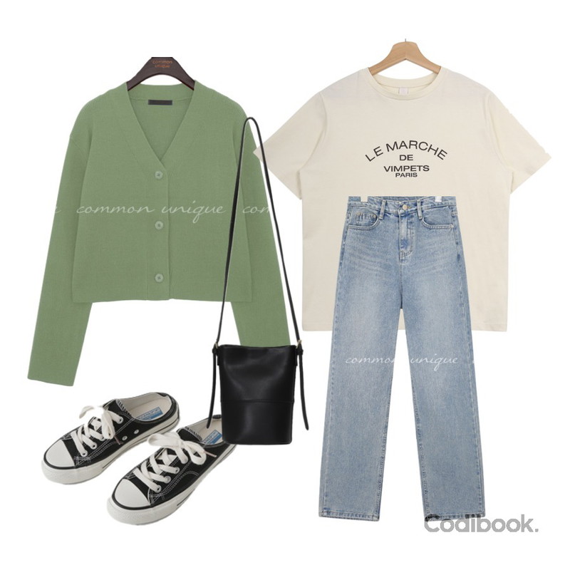 AFTERMONDAY simple mule sneakers (2colors),Zemma World 'LE MARCHE' 레터링반팔티 (바이오워싱),common unique JEITIN WASHING WIDE DENIM PANTS등을 매치한 코디