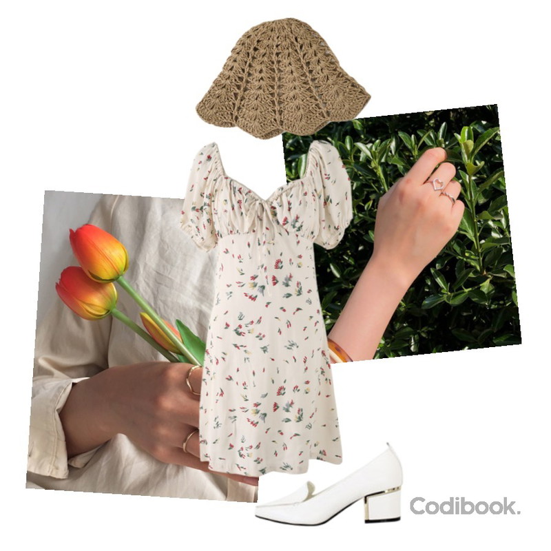 LOVELY SHOES 헬리나 미들힐 펌프스 5cm,AFTERMONDAY wooden bucket hat (2colors),lavenir (made lavenir) layered ring set등을 매치한 코디