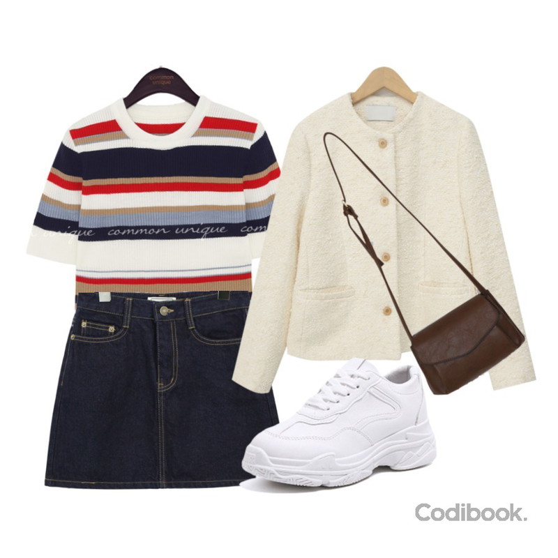 common unique HIGH A LINE DENIM MINI SKIRT,Cats Onepiece 여성키높이운동화 5cm,BANHARU 빈티지 셔링 크로스백등을 매치한 코디