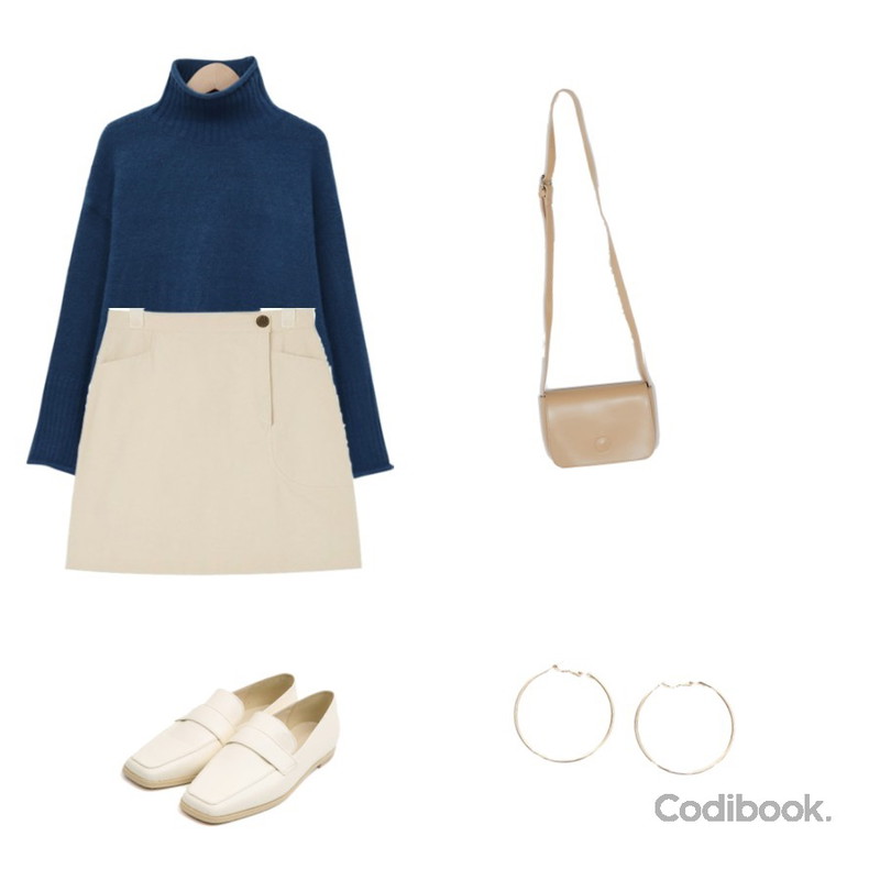 AIN row button mini skirt (s, m),BANHARU stitch rounding square bag,ROCOSIX 빅포인트 링 이어링등을 매치한 코디