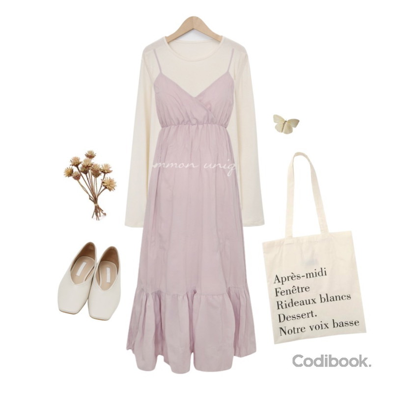 From Beginning Made_acc-009_french cotton bag (size : one),From Beginning Sharp square flat shoes_K (size : 230,235,240,245,250),From Beginning Smooth wool tencel T (울 14%) (size : free)등을 매치한 코디