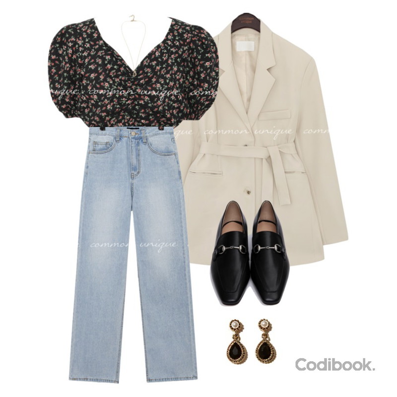 From Beginning Every bright necklace_J (size : one),From Beginning Silver buckle flat loafer_P (size : 225,230,235,240,245,250),common unique DAINA PEARL DROP EARRING등을 매치한 코디