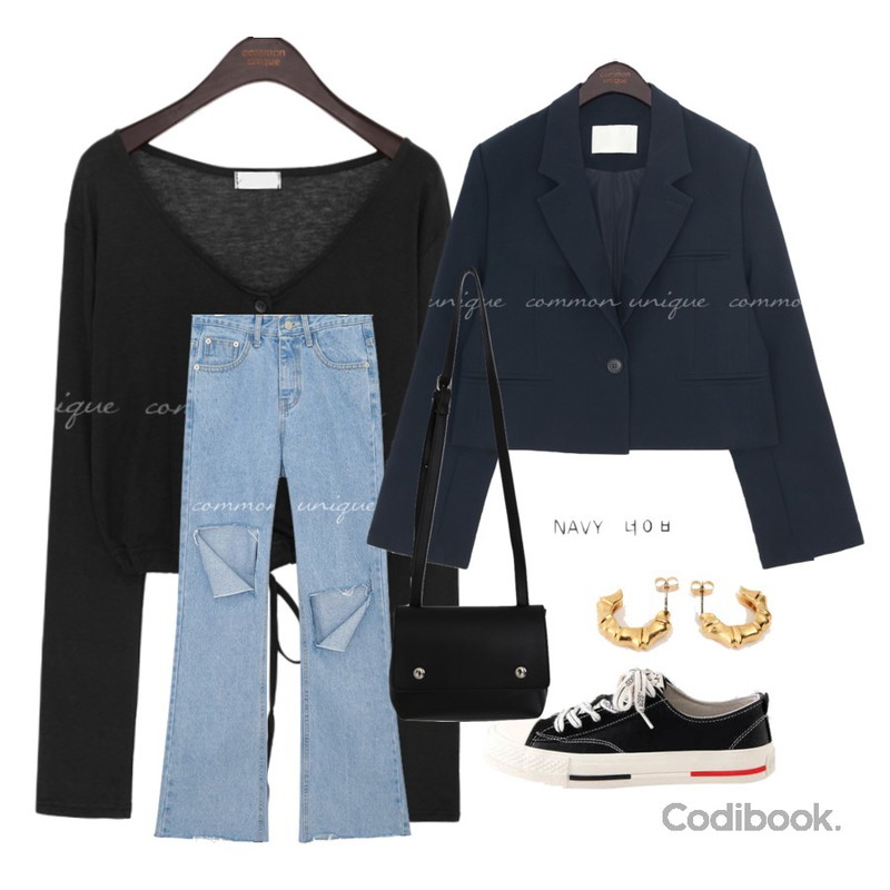 LOVELY SHOES 테딘 스니커즈 2cm,From Beginning Crispy line bold earring_C (size : one),common unique DANNER SET-UP ONE BUTTON JACKET등을 매치한 코디