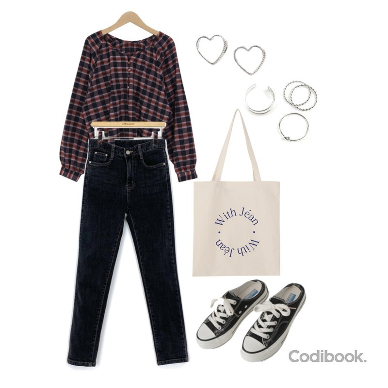 ROCOSIX 넛 실버 링 (4set),ROCOSIX 허트 이어링,AFTERMONDAY simple mule sneakers (2colors)등을 매치한 코디
