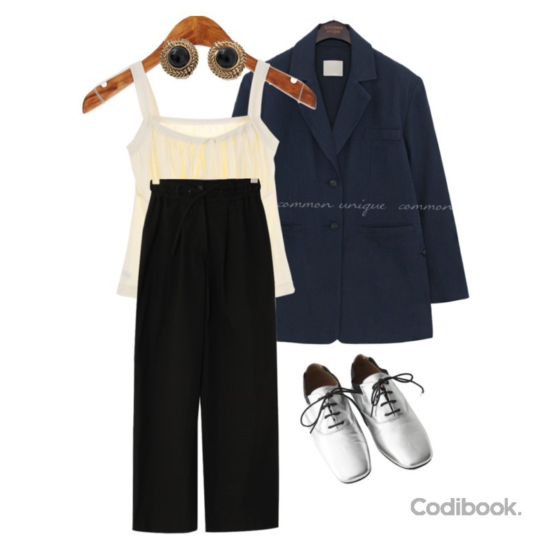 BANHARU antique mood earring,AFTERMONDAY strap banding middle loafer (2colors),ROCOSIX 프릴 밴딩 크롭 슬리브리스등을 매치한 코디