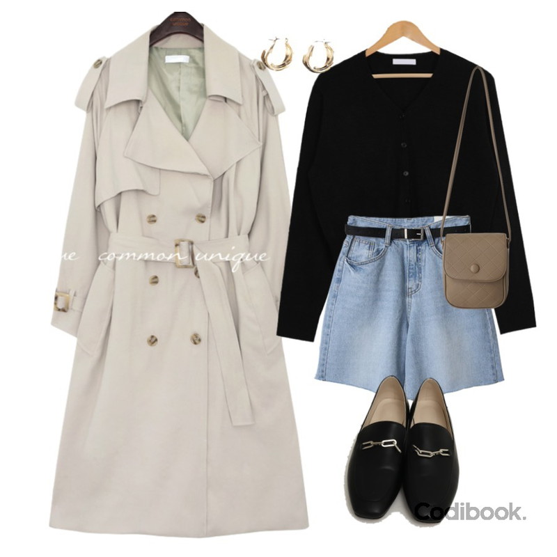 ROCOSIX 넨느 이어링,From Beginning Chain classic flat loafer_A (size : 225,230,235,240,245,250),common unique SORNY CUPRA DOUBLE TRENCH COAT등을 매치한 코디