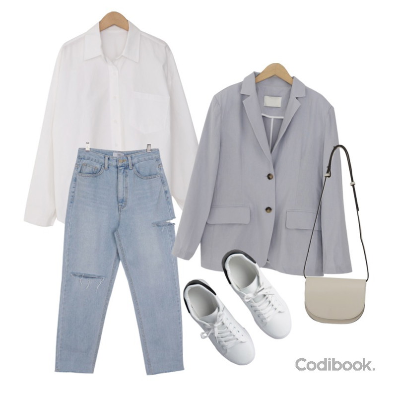 MIXXMIX 제나 무지 운동화,From Beginning Mell hard cross bag_C (size : one),From Beginning Nadia cotton loose shirts_J (size : free)등을 매치한 코디