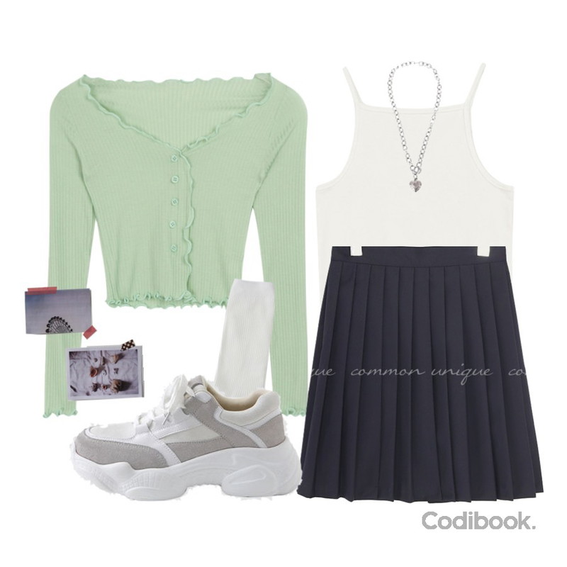 Zemma World Dolce-골지삭스,LOVELY SHOES 로드 가죽 어글리 스니커즈 5.5cm,biznshoe Heart necklace등을 매치한 코디