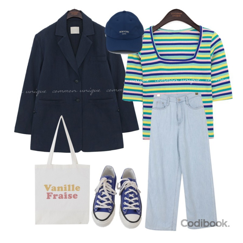 From Beginning Newyork simple ball cap_C (size : one),common unique PINT SLIT BOXY LINEN JACKET,AFTERMONDAY basic casual color sneakers (10colors)등을 매치한 코디