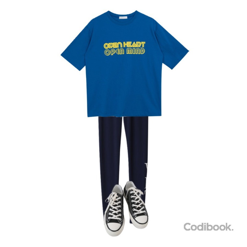BACHO 브렌 레터링 레깅스,AFTERMONDAY basic casual color sneakers (10colors),MIXXMIX 더 오픈 반팔등을 매치한 코디