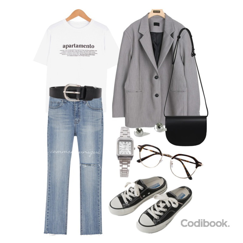 biznshoe Cowskin belt (2color),biznshoe CASIO LTP-V007D * 여성용,BANHARU daily layered earring set등을 매치한 코디