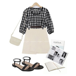Casual,블라우스,Black,Offwhite,미니스커트,샌들,Daily 코디