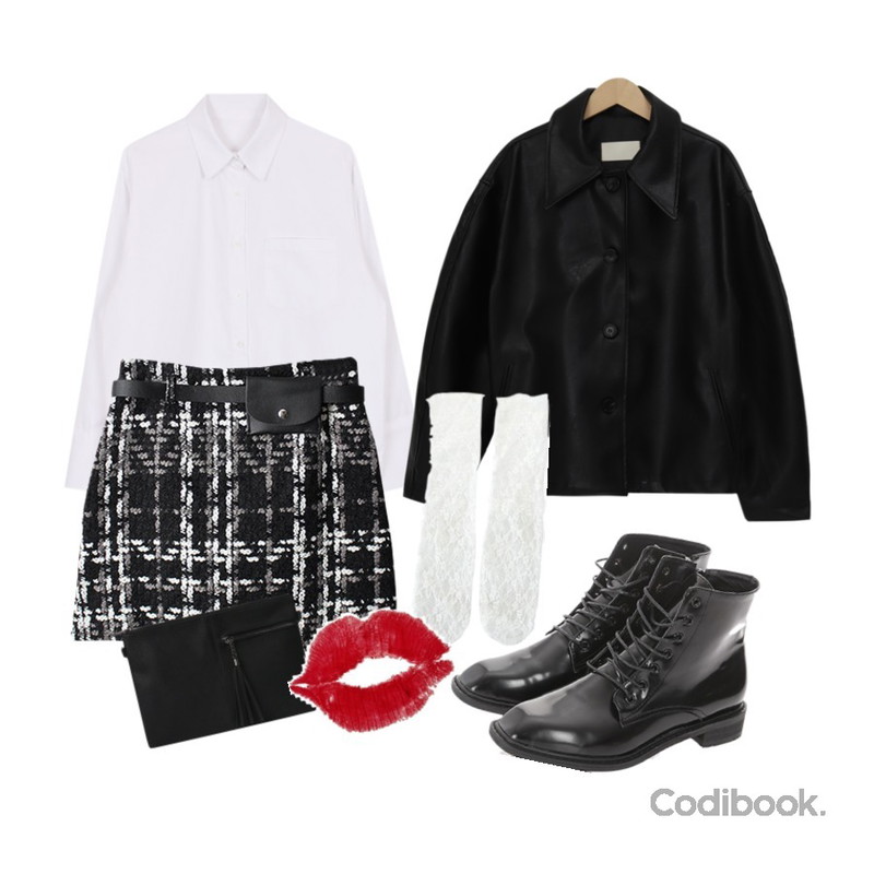 biznshoe Pocket cuffs shirt,BULLANG GIRL 하프지퍼클러치(스트랩끈,크로스끈포함),ROCOSIX 글램 워커등을 매치한 코디