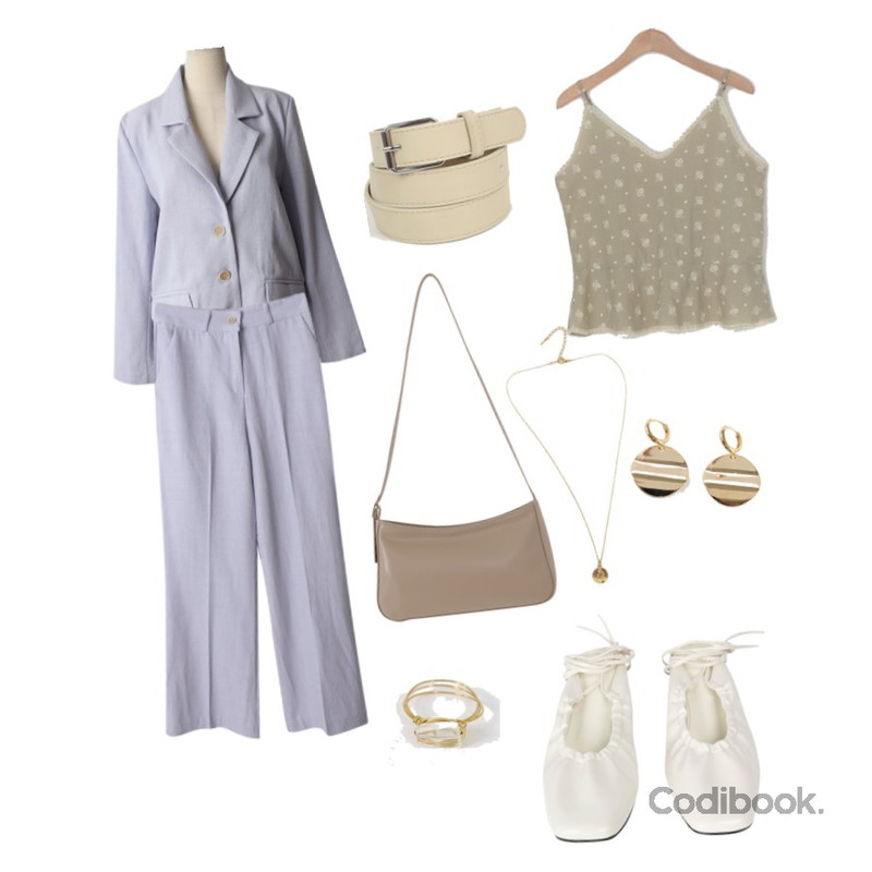 BANHARU mood oval earring,UPTOWN HOLIC 마리든 belt (*4color),From Beginning Minimal pendant necklace_H (size : one)등을 매치한 코디