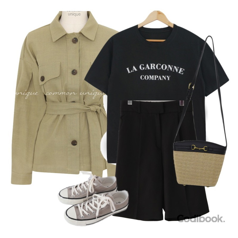 From Beginning Grana classic short pants_J (size : free),common unique MIKA LINEN POCKET STRAP JACKET,AFTERMONDAY basic casual color sneakers (10colors)등을 매치한 코디