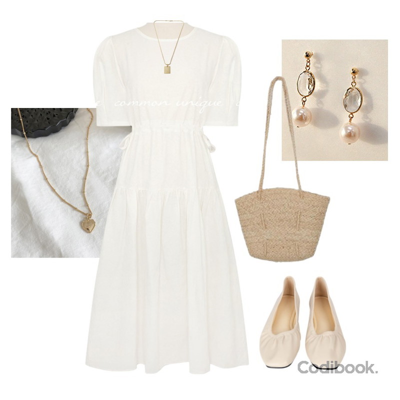 Zemma World Basket straw (bag),common unique CLEAR CRYSTAL PEARL EARRING,lavenir (made lavenir) lace love necklace등을 매치한 코디