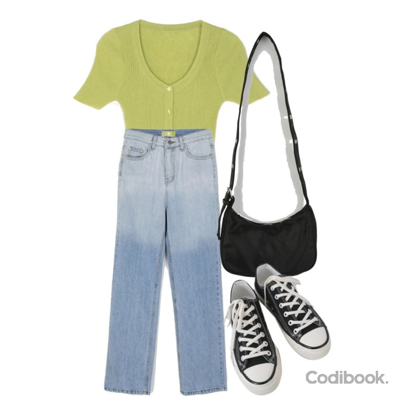 AFTERMONDAY basic casual color sneakers (10colors),somedayif 리비 슬림 골지 린넨 라운드넥 니트 가디건,somedayif 파스텔 투 버클 새들 숄더 백등을 매치한 코디
