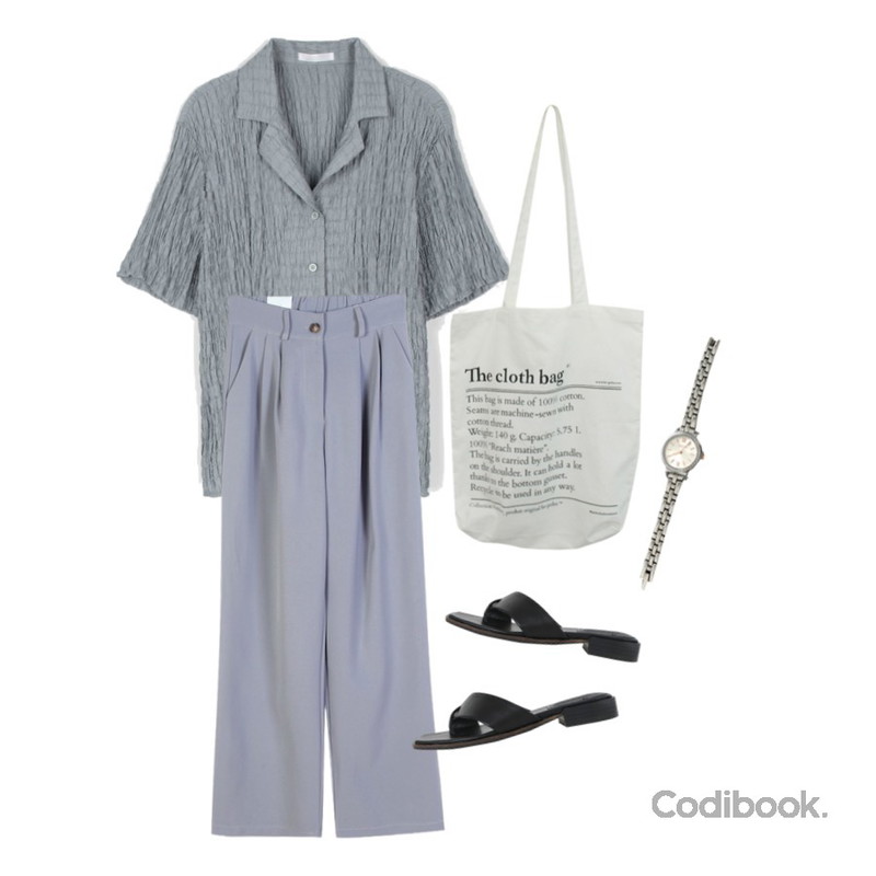 ENVYLOOK 큐빅메탈와치,BITDA 메뉴얼 에코백,dangosister ★요즘대세★킹덤와이드슬랙스(3c)♥뒷밴딩+SML사이즈:D등을 매치한 코디