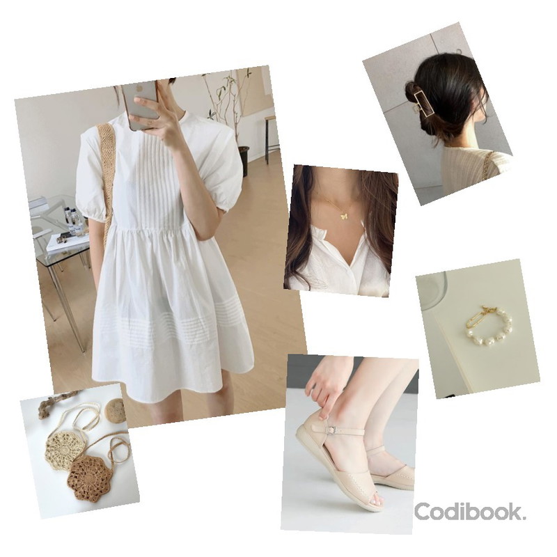 MINIBBONG 슬링 집게 머리핀,WITHMOMENT bubble bracelet,lavenir spring necklace등을 매치한 코디