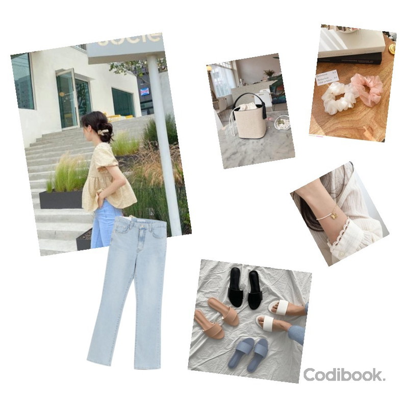 WHOSGIRL 미니토트백,cherryville 은은한여성미 머리끈,lavenir spring bracelet등을 매치한 코디
