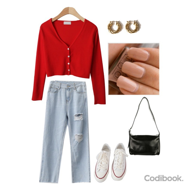 BACHO 러빈트 나시 가디건세트,common unique TWIST HOOP EARRING,AFTERMONDAY basic casual color sneakers (10colors)등을 매치한 코디