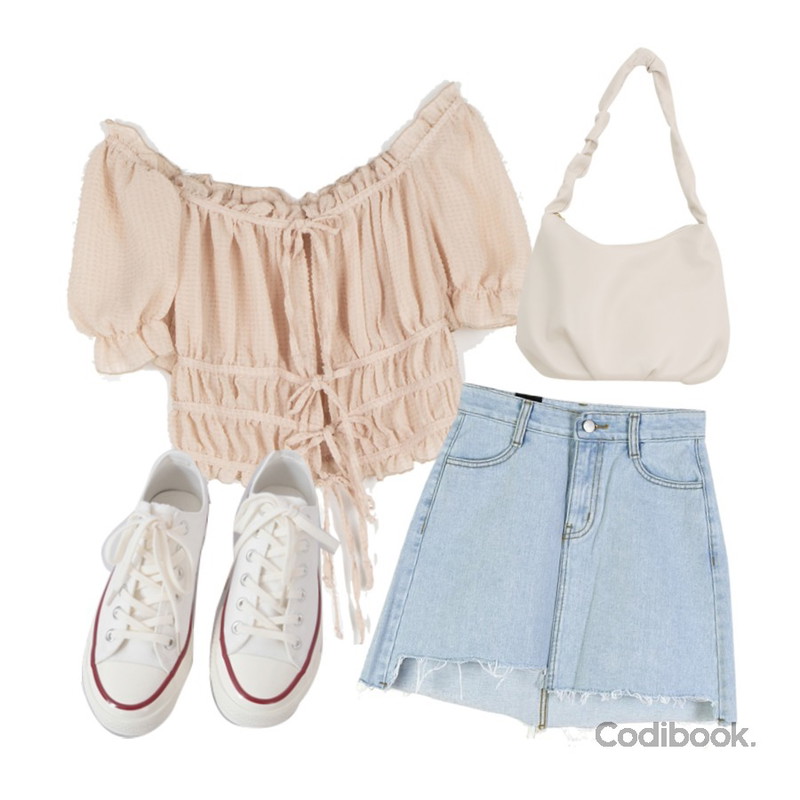 AFTERMONDAY basic casual color sneakers (10colors),dangosister 언발컷팅청SK(3c),WONLOG 스크런치 백등을 매치한 코디