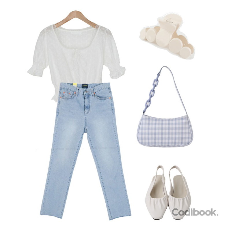 From Beginning Classy shirring sling back_J (size : 225,230,235,240,245,250),somedayif 서클 믹스 헤어핀,BANHARU 펀칭레이스 셔링밴딩 블라우스등을 매치한 코디