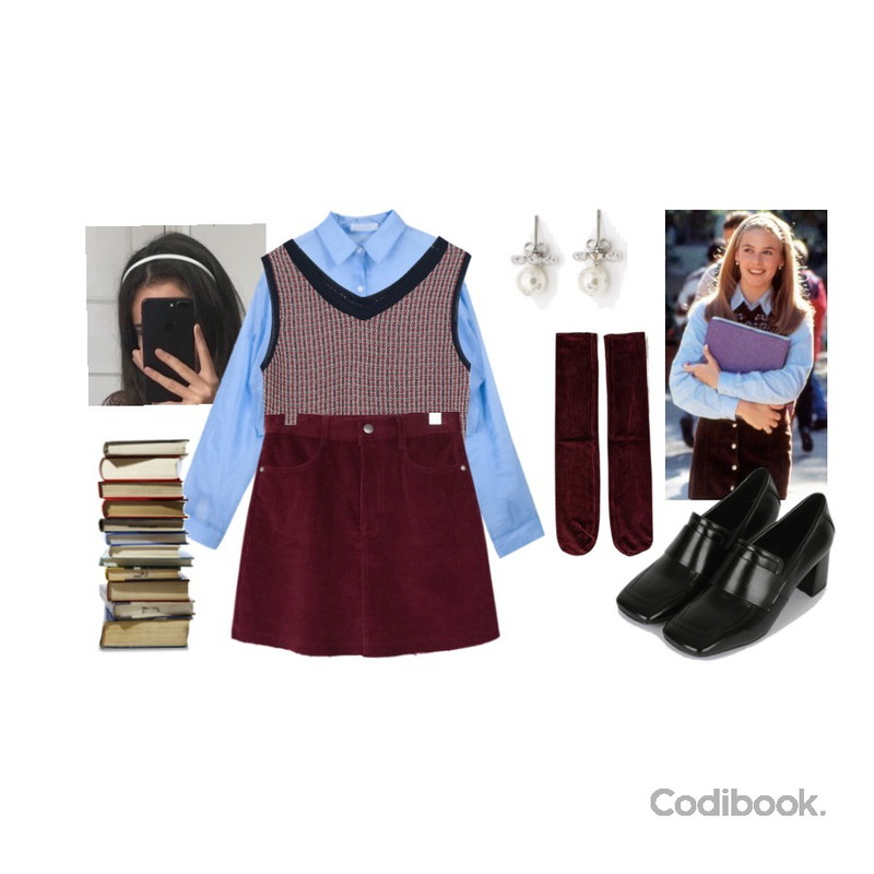 BANHARU 7 color velvet long socks,AFTERMONDAY corduroy cut-off mini skirt (4colors),somedayif 아우어 로퍼 힐 펌프스등을 매치한 코디