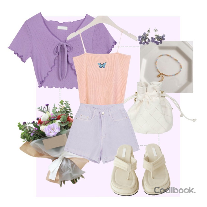 AFTERMONDAY clear beads earrings (2colors),lavenir candy bracelet,MIXXMIX 미니미 퀼팅 복조리 백등을 매치한 코디