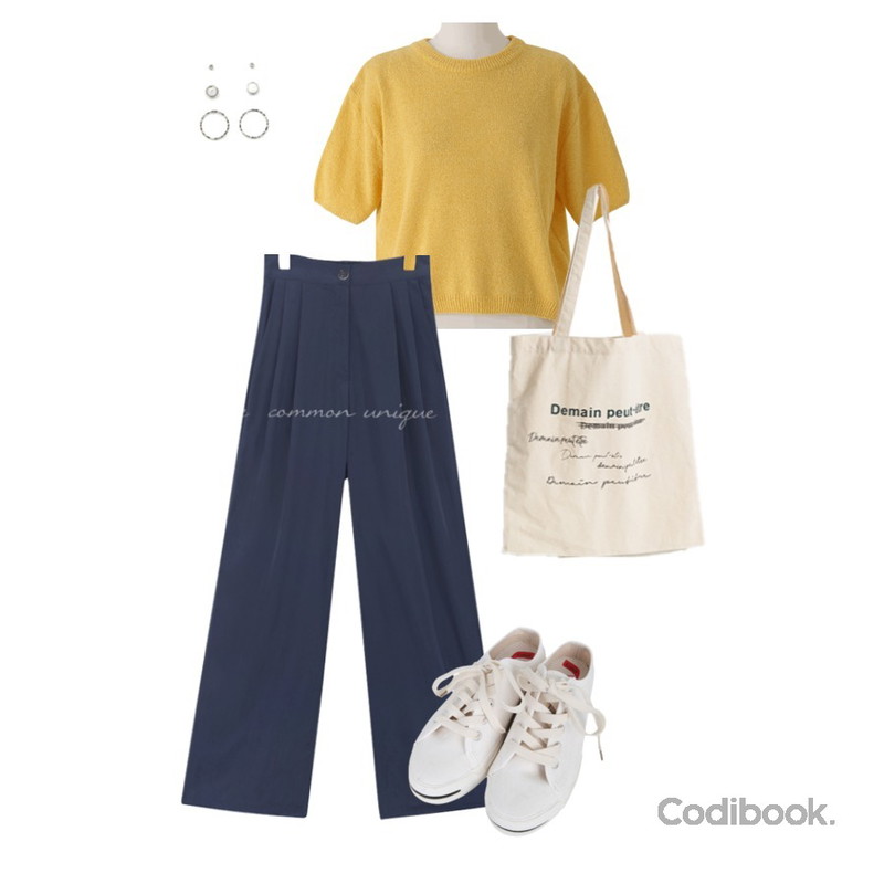 AIN jewel pastel earring set,BULLANG GIRL 케이블로퍼운동화,From Beginning 샤르망 크롭반팔니트 (4color)등을 매치한 코디