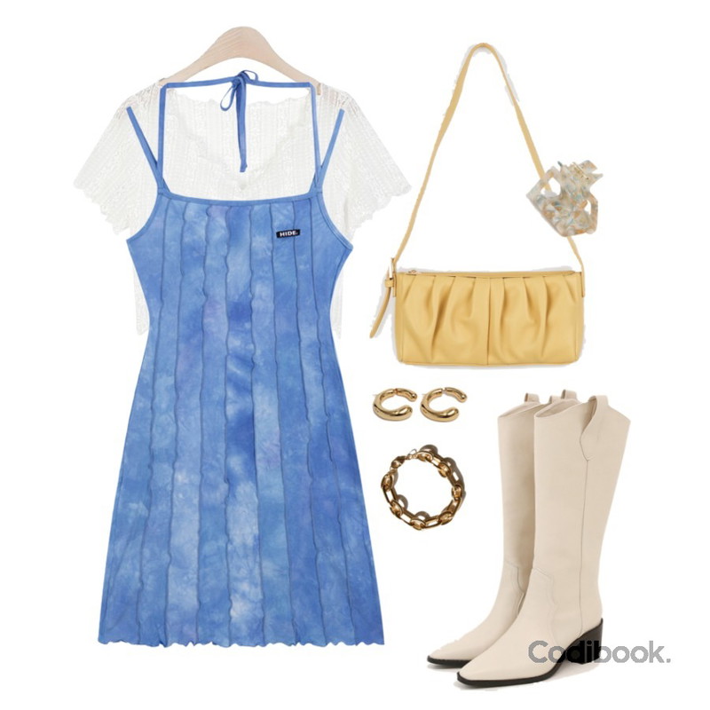 From Beginning Connect vintage earring_C (size : one),common unique STIF GOLD CHAIN BRACELET,common unique VOLLY WESTERN LONG BOOTS등을 매치한 코디