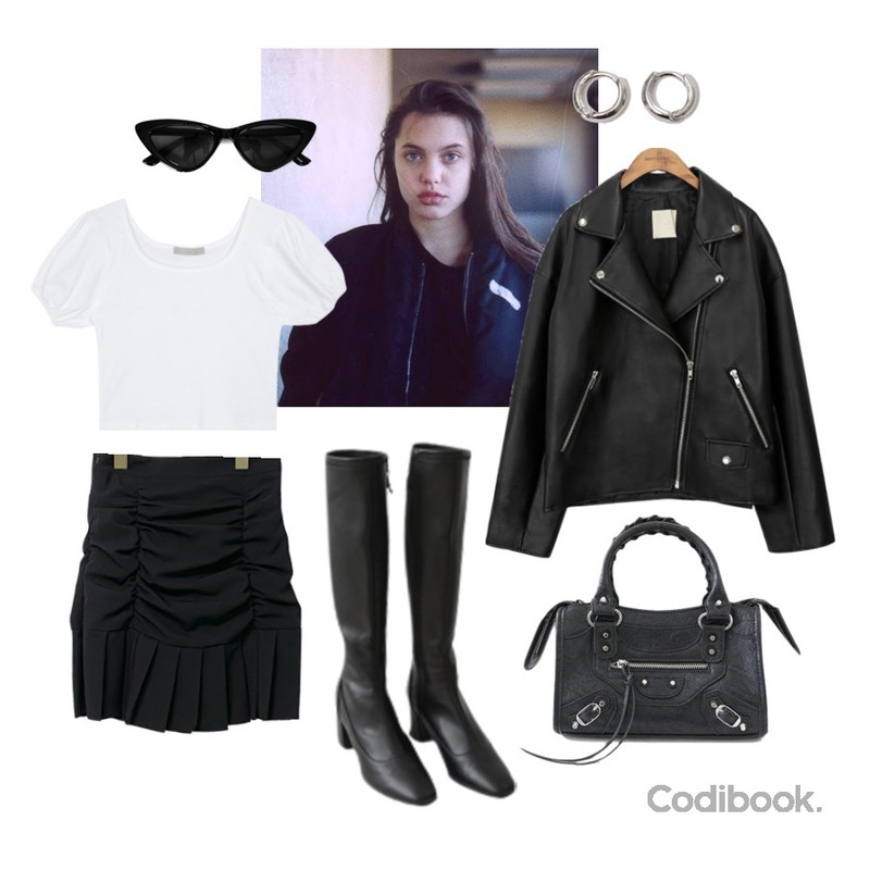 common unique BLACK PLAT RIDER JACKET,biznshoe Cats sunglass,LOVELY SHOES 빌레츠 도트&크로스백등을 매치한 코디