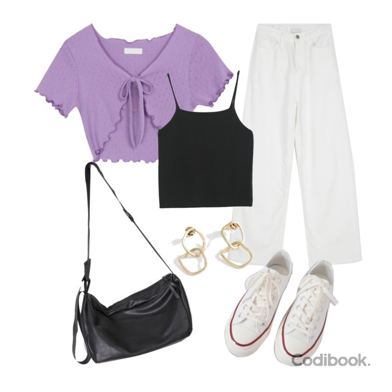AFTERMONDAY basic casual color sneakers (10colors),somedayif 솔리드 매트 드롭 이어링,binary01 페이크레더 스핀 크로스백등을 매치한 코디