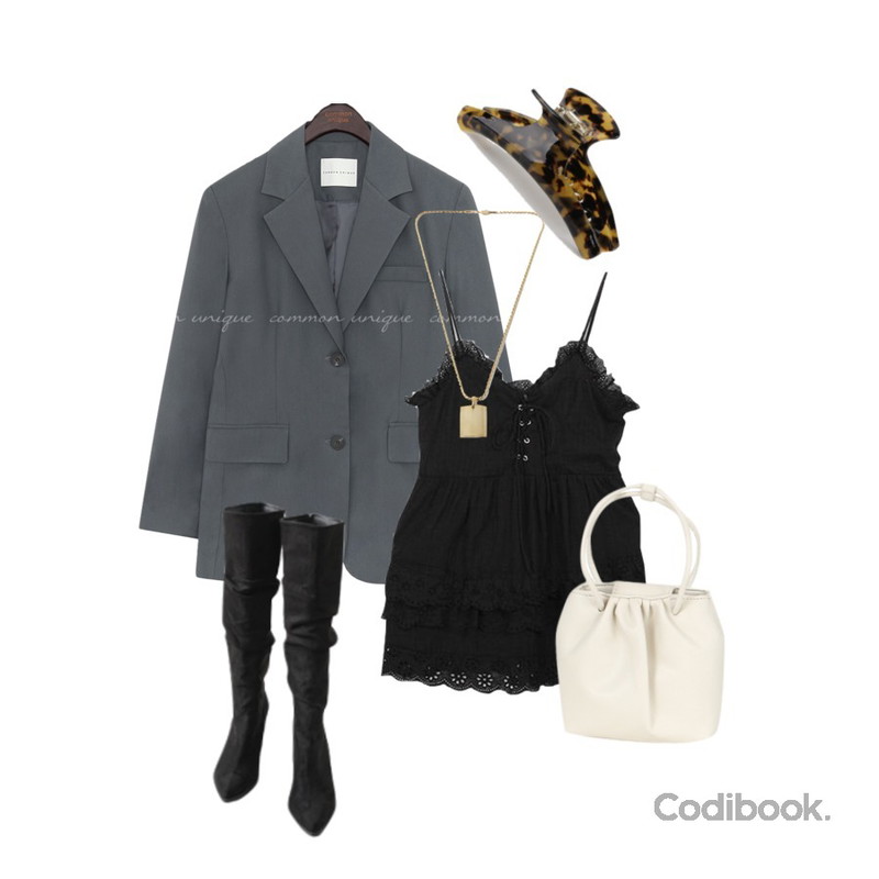 AFTERMONDAY wave long boots (2colors),From Beginning 오블롱 펜던트체인목걸이,somedayif 아이리스 마블링 헤어핀등을 매치한 코디