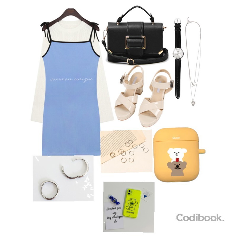 MINIBBONG 마리엔 힐 - 블랙250,biznshoe CASIO MTP-1095E-7ADF,biznshoe Heart layered necklace등을 매치한 코디