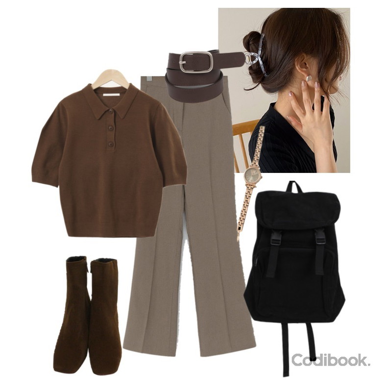 BULLANG GIRL 투에코백팩,ENVYLOOK 큐빅메탈와치,BITDA 블로랑 shoes (2color)등을 매치한 코디