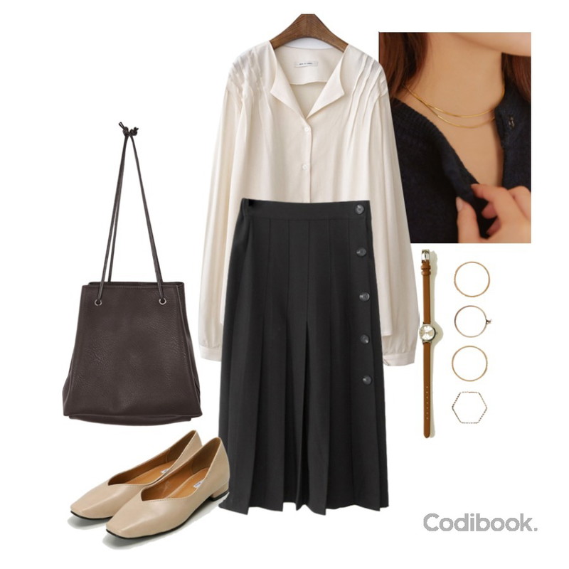 BANHARU modern simple watch,somedayif 스퀘어 심플 플랫 슈즈,BANHARU daily simple 4ring set등을 매치한 코디