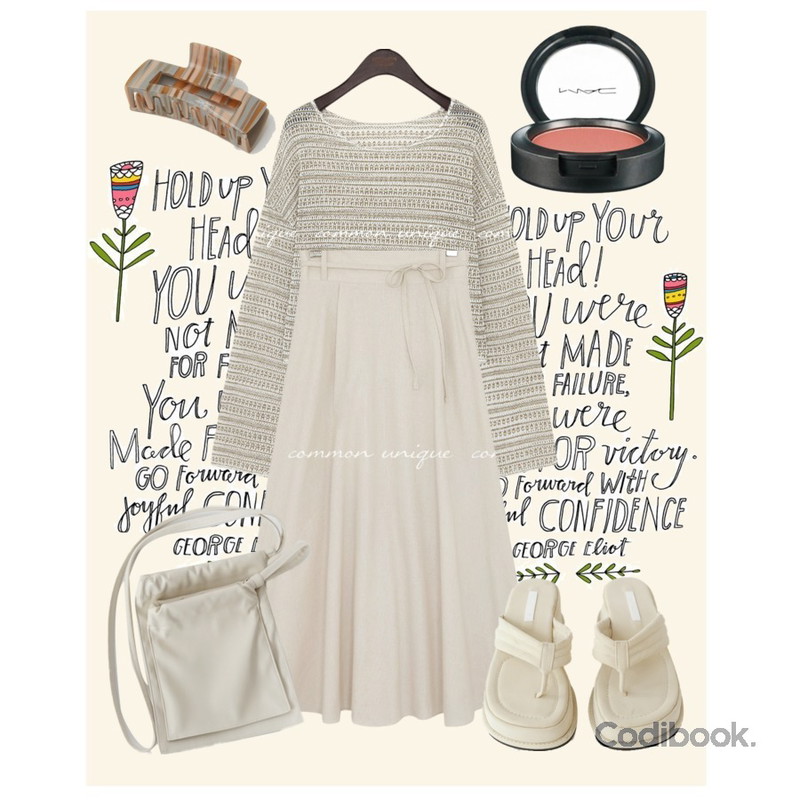 common unique LINEN STRAP FLARE LONG SKIRT,TWEE 무드 스트라이프 큰 집게핀,AFTERMONDAY pocket layered handy bag (4colors)등을 매치한 코디
