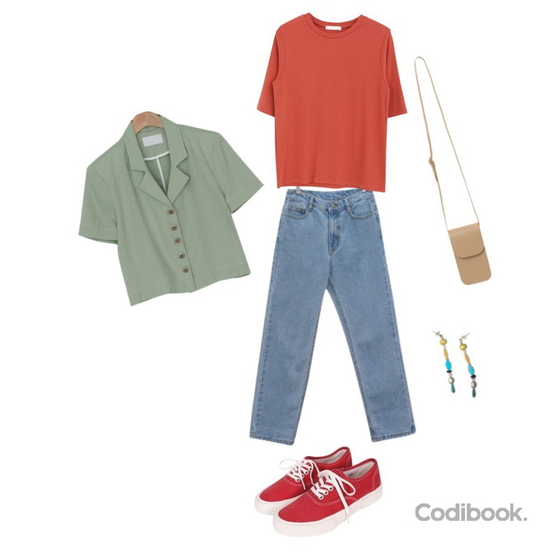 biznshoe Couple sneakers (4color),BANHARU 루즈핏 텐셀린넨 반팔자켓,AFTERMONDAY source mixed drop earrings등을 매치한 코디