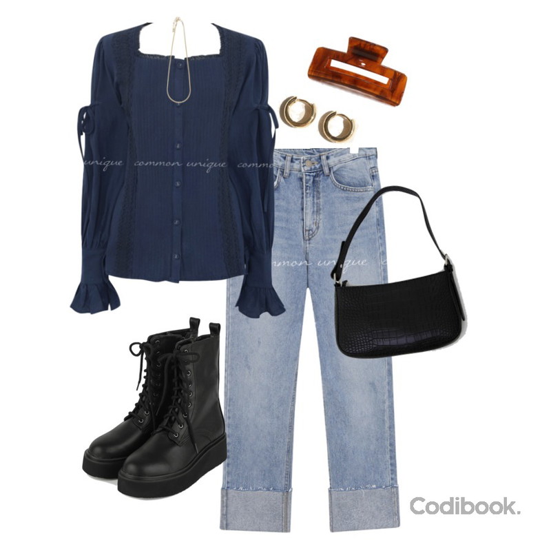 WONLOG 무드 집게 핀,common unique ELLOI CUTTING ROLL UP DENIM PANTS,binary01 숄더 테스 미니백등을 매치한 코디