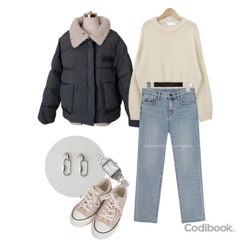 biznshoe CASIO LTP-V007D * 여성용,AFTERMONDAY tiny lettering earrings,common unique PUG NAPPING STRAIGHT DENIM PANTS등을 매치한 코디