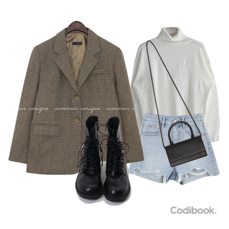 GIRLS RULE 드롭 폴라 니트 (kn0030),common unique FILO SQUARE MINI BAG,WONLOG 더스트 숏 데님등을 매치한 코디