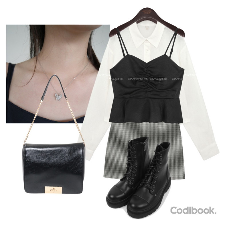 common unique ANDEL LINEN BACK BUTTON SHIRTS,AFTERMONDAY shining butterfly pendant necklace,SOMEPLACE 스트릿 워커부츠등을 매치한 코디