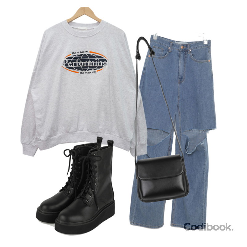 BITDA 아베스컷팅 denim,somedayif 매드 레이스 업 워커 부츠,somedayif 빌로우 심플 스퀘어 숄더 백등을 매치한 코디